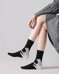 レディース カートゥーン ハグ クルーソックス メリノウール あったか かわいい ニット