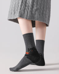 レディース カートゥーン ハグ クルーソックス メリノウール あったか かわいい ニット