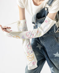 Womens Cooling Arm Sleeves Rainbow Bear Heart Pattern Cooling Sun Protection Comfortable