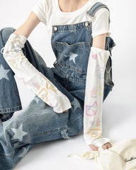 Womens Cooling Arm Sleeves Rainbow Bear Heart Pattern Cooling Sun Protection Comfortable