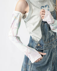 Womens Cooling Arm Sleeves Rainbow Starfish Gradient Cooling Sun Protection Comfortable