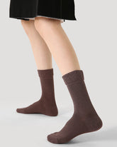 여성용 면 크루 양말 솔리드 색상 버블 커프 프레피 스타일 두껍고 따뜻함