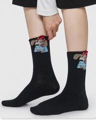 Womens Crew Socks Cartoon Dot Yarn Animal Pattern Cute Socks