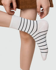 Womens Crew Socks Classic Stripe Ribbed Simple Casual Socks