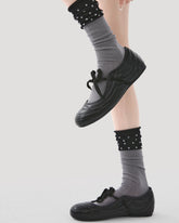 Womens Crew Socks Color Block Polka Dot Slouchy Everyday Combed Cotton