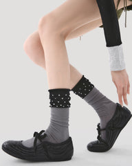 Womens Crew Socks Color Block Polka Dot Slouchy Everyday Combed Cotton