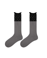 Womens Crew Socks Color Block Polka Dot Slouchy Everyday Combed Cotton