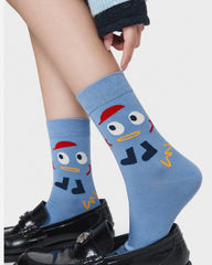 Womens Crew Socks Cute Cartoon Face Pattern Fun Casual Socks