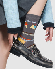 Womens Crew Socks Cute Cartoon Face Pattern Fun Casual Socks