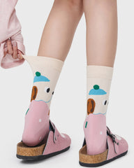 Womens Crew Socks Cute Cartoon Face Pattern Fun Casual Socks