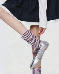 女款中筒襪 多巴胺條紋疊色羅紋彩色休閒襪子