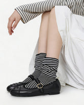 Womens Crew Socks Minimal Stripe Stack Rib Simple Casual Socks