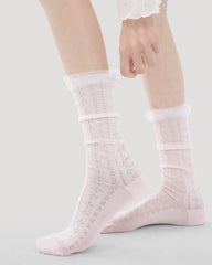 Womens Crew Socks Pastel Pink Blue Ruffle Ribbed Slouchy Everyday