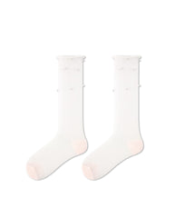 Womens Crew Socks Pearl Decor Ruffle Cuff Slouchy Sheer Everyday
