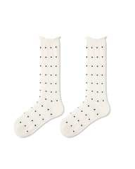 Womens Crew Socks Polka Dot Slouchy Color Contrast Everyday Combed Cotton