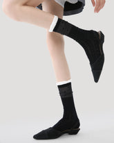 Womens Crew Socks Ruffle Cuff Polka Dot Slouchy Black Combed Cotton