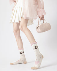 Womens Crew Socks Ruffle Polka Dog Mesh Cute Breathable Socks