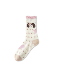Womens Crew Socks Ruffle Polka Dog Mesh Cute Breathable Socks
