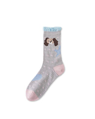 Womens Crew Socks Ruffle Polka Dog Mesh Cute Breathable Socks