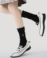 Womens Crew Socks Star Bow Pattern Slouchy Contrast Everyday Combed Cotton