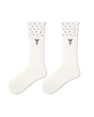 Womens Crew Socks Star Bow Pattern Slouchy Contrast Everyday Combed Cotton