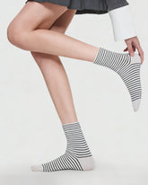 Womens Crew Socks Stripe Silk Blend Ribbed Casual Socks