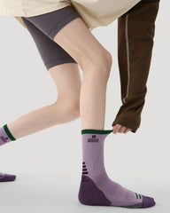Womens Crew Thin Sports Compression Socks Green Trim Purple