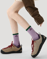 Womens Crew Thin Sports Compression Socks Green Trim Purple