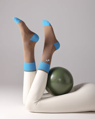 Womens Cute Eye Crew Yoga Socks Non Slip Combed Cotton Color Block