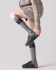 Womens Fair Isle Leg Warmers Stirrup Style Warm Knitted Socks