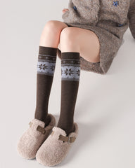 Womens Fair Isle Leg Warmers Stirrup Style Warm Knitted Socks