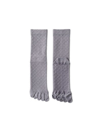 Womens Five Toe Socks Diamond Pattern Grip Non Slip Ribbed Combed Cotton