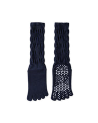 Womens Five Toe Socks Yoga Grip Non Slip Ribbed Slouchy Combed Cotton