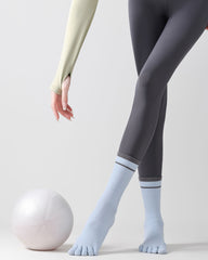 Womens Five Toe Yoga Crew Socks Compression Non Slip Combed Cotton