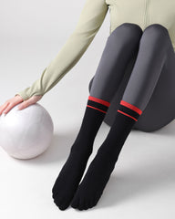 Womens Five Toe Yoga Crew Socks Compression Non Slip Combed Cotton