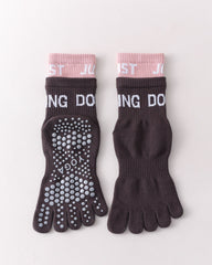 Womens Five Toe Yoga Socks Double Cuff Color Block Crew Non Slip