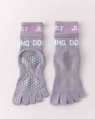 Womens Five Toe Yoga Socks Double Cuff Color Block Crew Non Slip