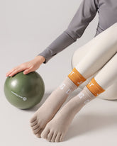 Womens Five Toe Yoga Socks Double Cuff Color Block Non Slip Crew