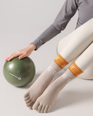 Womens Five Toe Yoga Socks Double Cuff Color Block Non Slip Crew