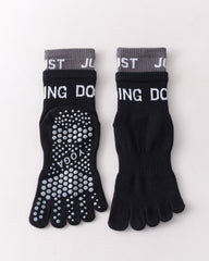 Womens Five Toe Yoga Socks Double Cuff Color Block Non Slip Crew