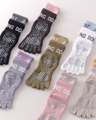 Womens Five Toe Yoga Socks Double Cuff Color Block Non Slip Crew