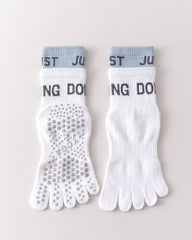 Womens Five Toe Yoga Socks Double Cuff Color Block Non Slip Crew