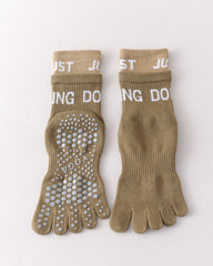 Womens Five Toe Yoga Socks Double Cuff Color Block Non Slip Crew