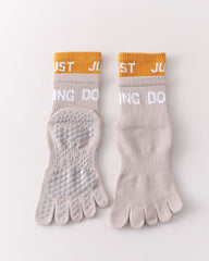 Womens Five Toe Yoga Socks Double Cuff Color Block Non Slip Crew