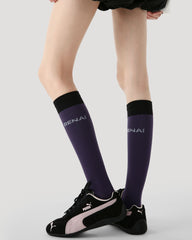 女款膝上微壓力薄型運動襪 紫色