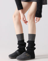 Womens Knee High Socks Color Block Trapezoid Knit Stylish Leg Warmers
