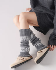 レディース 膝丈ソックス フェアアイル柄 ニット ヴィンテージ おしゃれ レッグウォーマー