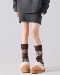 レディース 膝丈ソックス フェアアイル柄 ニット ヴィンテージ おしゃれ レッグウォーマー