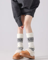 レディース 膝丈ソックス フェアアイル柄 ニット ヴィンテージ おしゃれ レッグウォーマー