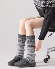 レディース ニーハイソックス フェアアイル柄 ニット クラシック レッグウォーマー